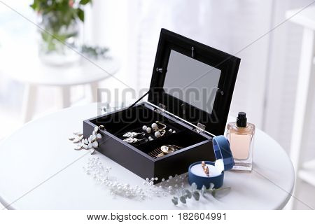 Collection of bijouterie in jewelry box