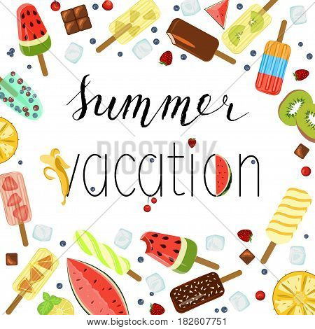 Summer menu banner with Berries and fruits for online cafes, restaurants, advertising actions, magazines and websites. Vector illustration eps 10