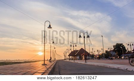 Morning at a park near the Khong river in Bueng Kan district Thailand.