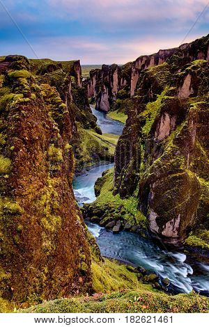 Famous and great Fjadrargljufur Canyon in Iceland