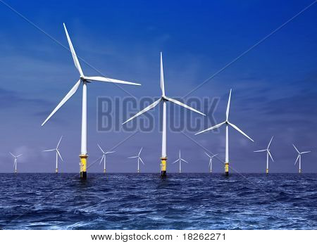 weiße Windrad Stromerzeugung am Meer