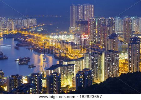 Hong Kong Tuen Mun downtown at night