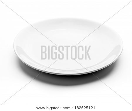 Empty plate on white background. restaurant cookware