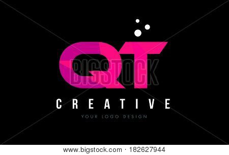 Qt Q T Letter Logo With Purple Low Poly Pink Triangles Concept