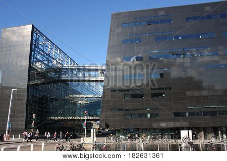 COPENHAGEN, DENMARK - AUGUST 16, 2016: The Black Diamond, The Copenhagen Royal Library (Det Kongelige Bibliotek) is the national library of Denmark in Copenhagen, Denmark on August 16, 2016.