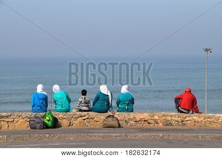 Muslim women with Hijab in the beach