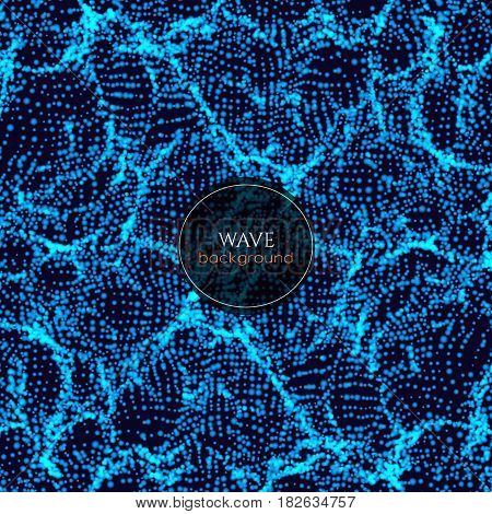 Wavy abstract background consists of dots and wireframe. Sound or physical wave. Cyberspace. Abstract background for science or electronic music theme design.