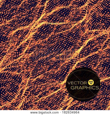 Wavy abstract background consists of dots and wireframe. Sound or physical wave. Cyberspace. Abstract background for science or electronic music theme design.