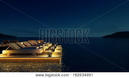 Beach living lounge & Party Lounge & Chill out Lounge 
- Sundeck and Lagoon view / 3d rendering image