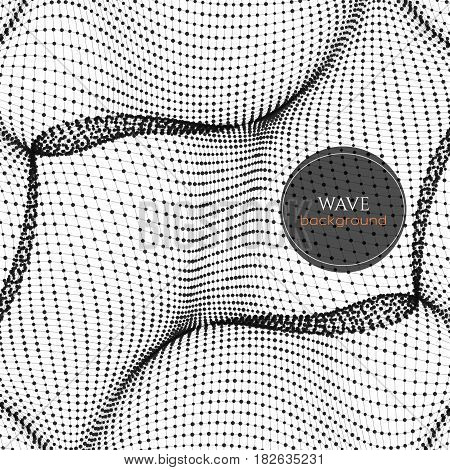 Wavy abstract background consists of dots and wireframe. Sound or physical wave. Cyberspace. Abstract background for science or electronic music theme design.