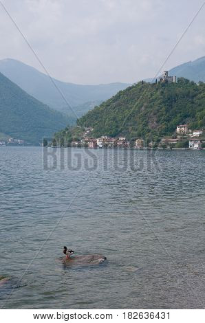 City view of Sensole of Monteisola in the iseo lake