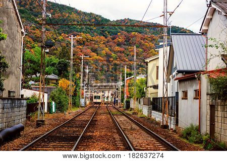 Railway In Arashiyama Urban City At Autumn