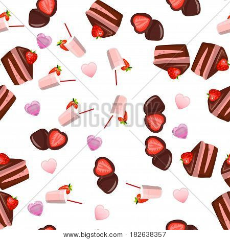 Very high quality original trendy vector seamless pattern with a strawberry in chocolate and milkshake