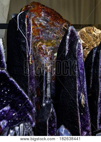 various stones and minerals at the exhibition