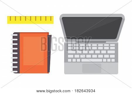 Workplace with mobile devices and documents. Office personal and Business Icons vector set. work table with gadget laptop flat illustration iolated