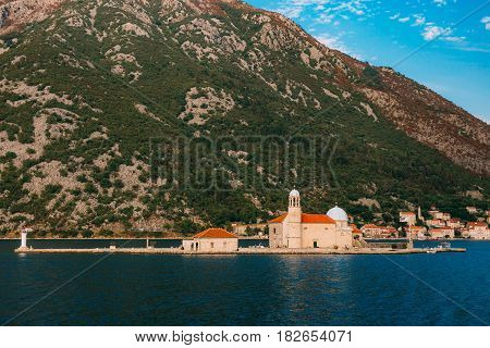 The island of Gospa od Skrpela in the Boko-Kotorsky Gulf near the town of Perast in Montenegro.