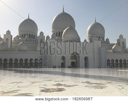 ABU DHABI, UAE-FEB 11, 2017: Sheikh Zayed Grand Mosque in Abu Dhabi, United Arab Emirates. It is the key place of worship in the UAE and may be visited by more than 40,000 people during Eid.