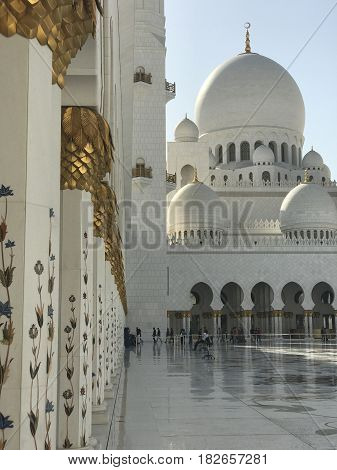 ABU DHABI, UAE-FEB 11, 2017: Sheikh Zayed Grand Mosque in Abu Dhabi, United Arab Emirates. It is the key place of worship and may be visited by more than 40,000 people during Eid.
