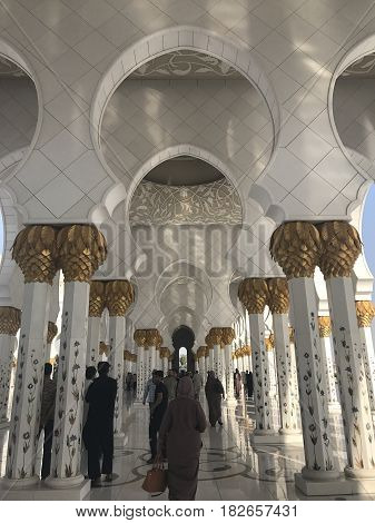 ABU DHABI, UAE-FEB 11, 2017: Sheikh Zayed Grand Mosque in Abu Dhabi, United Arab Emirates. It is the key place of worship and may be visited by more than 40,000 people during Eid.