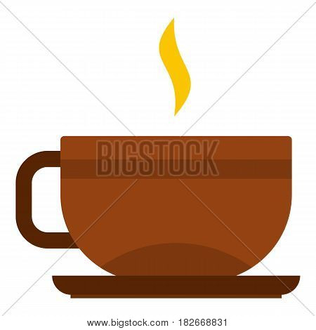 Brown tea cup and saucer icon flat isolated on white background vector illustration
