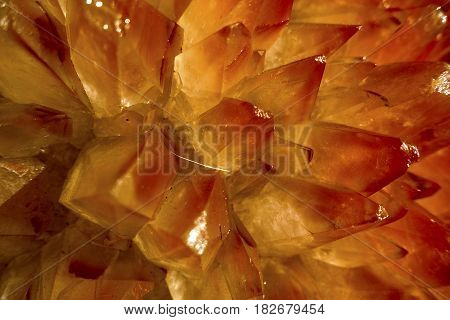 Geode red crystals . Mineral color texture - detail.