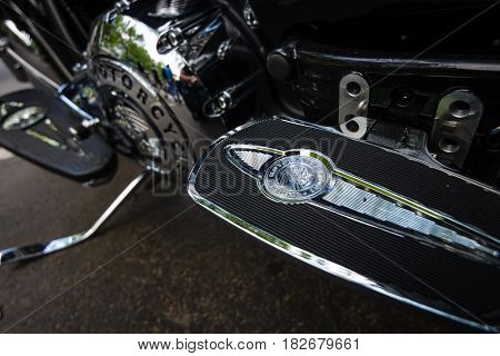 BERLIN - JUNE 05 2016: Detail of motorcycle Indian Chieftain. Classic Days Berlin 2016.