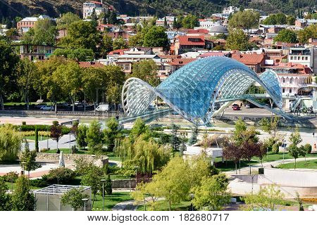 View Of Rike Park With Bridge Of Peace In Tbilisi, Georgia
