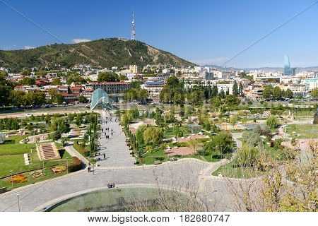 View Of Rike Park With Bridge Of Peace In Tbilisi, Georgia