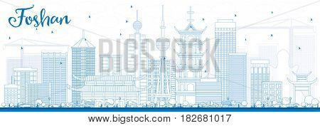 Outline Foshan Skyline with Blue Buildings. Business Travel and Tourism Concept with Modern Architecture. Image for Presentation Banner Placard and Web Site.