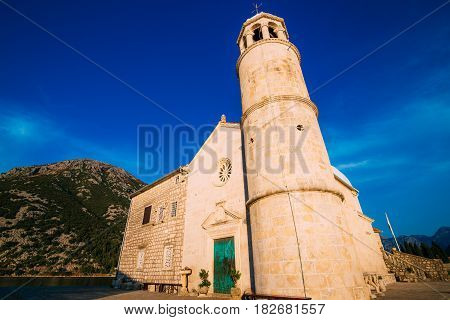 The island of Gospa od Skrpela in the Boko-Kotorsky Gulf near the town of Perast in Montenegro.