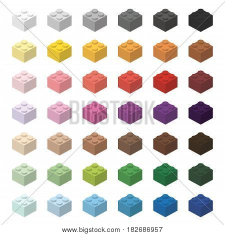 Children brick toy simple color spectrum bricks 2x2 high, isolated on white background