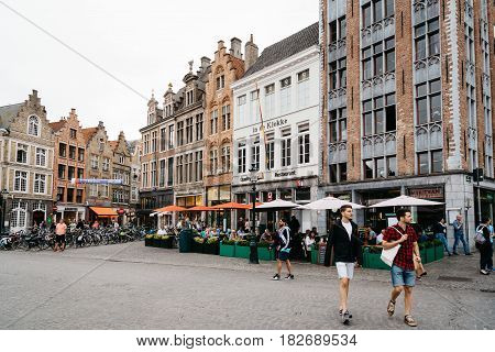 Bruges Belgium - July 29 2016: The Markt Square in the city of Bruges. The historic city centre is a World Heritage Site of UNESCO. It is known for his picturesque cobbled lanes and dreamy canals