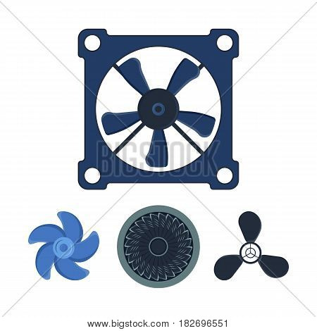 Turbines icon propeller fan rotation technology equipment blade wind ventilator generator vector illustration. Air blower electric industrial ventilators.