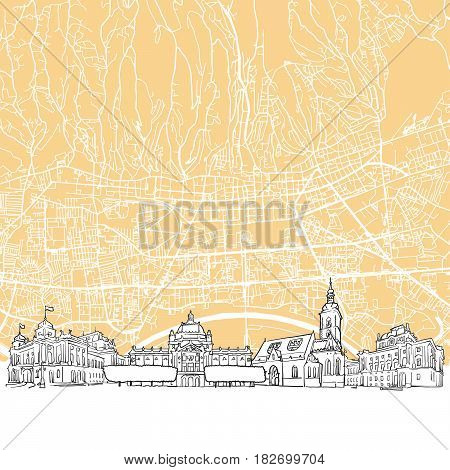 Zagreb Croatia Skyline Map