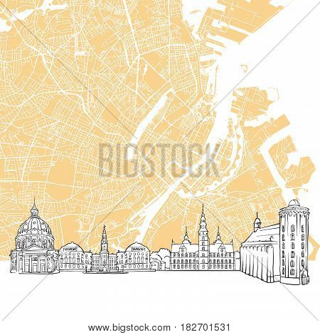 Copenhagen Denmark Skyline Map
