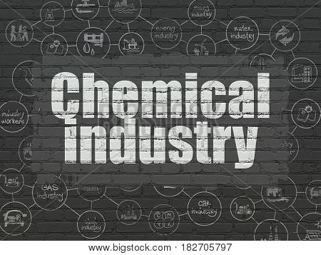 Industry concept: Painted white text Chemical Industry on Black Brick wall background with Scheme Of Hand Drawn Industry Icons
