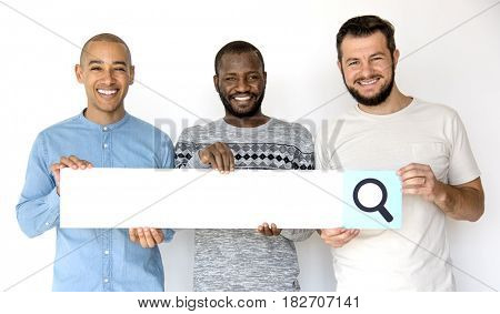 Diversity Men Friendship Hands Hold Search Box Magnifying Glass