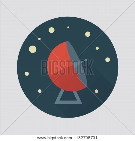 Illustration of an antenna radiotelescope flat style. Colored.