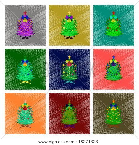 assembly of flat shading style illustration Christmas fir wreath