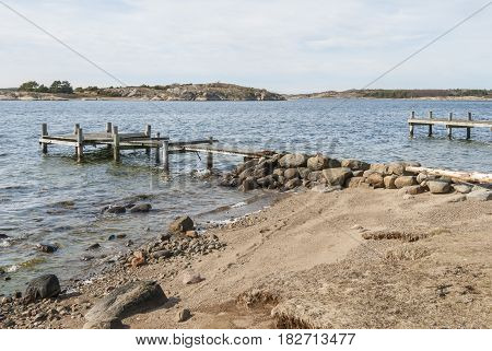 Wharf at Tanumsstrand in Swedish west coast in springtime
