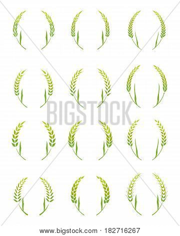 Set of wreaths vector circular decorative elements for your design. Wheat ear symbols for logo design. Agriculture grain, organic plant, bread food.