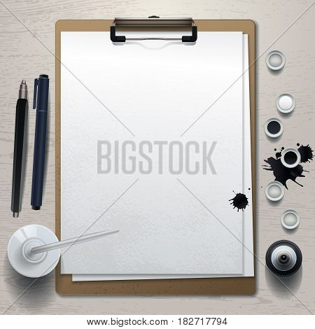 Realistic mock up with tattoo stuff. All objects are isolated from each other. Top view design for showing sketches