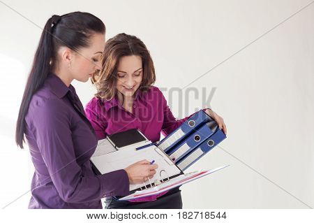 Secretary and Director of studying documents and talking