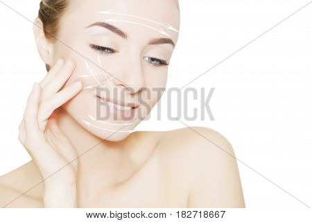 renovating skin concpet. woman face portrait with lifting marks