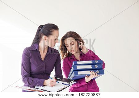 Secretary and Director of studying documents and talking