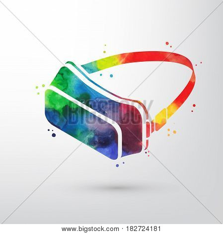 Watercolor virtual reality glasses, VR headset vector icon. Imagination or creativity consept