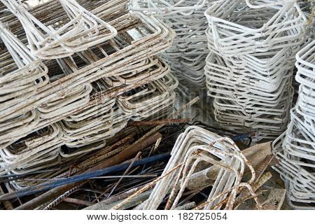 Stacked Metal Stirrup For Construction, A Pile Of Steel Stirrup
