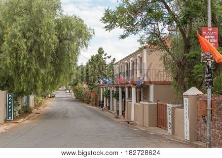 CALITZDORP SOUTH AFRICA - MARCH 24 2017: A lodge in a street scene in Calitzdorp