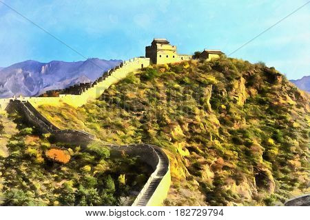 Colorful painting of Great Wall of China, Gubeikou, Miyun, China