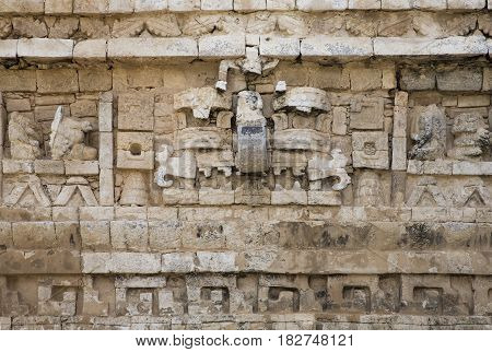 Old Mayan Symbol Gravings In Stone At Chichen Itza Mexico